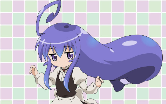 Blue hair girl chess checkered free wallpaper for desktop - medium preview image