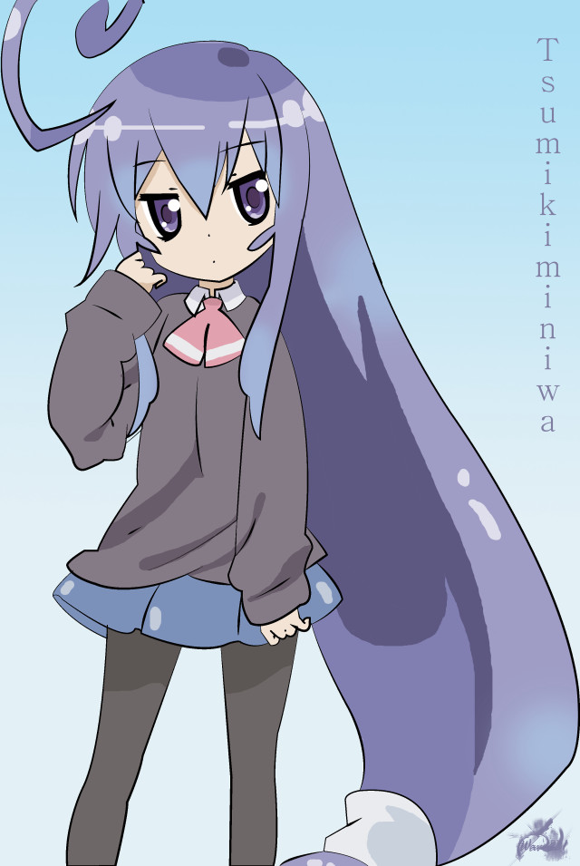 Cartoon girl purple hair blue free wallpaper for mobile - medium preview image