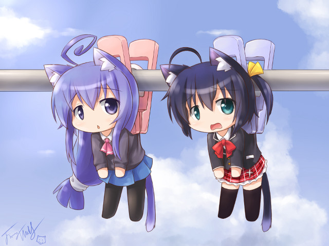 Anime girls clothesline clouds sky free wallpaper for desktop - medium preview image