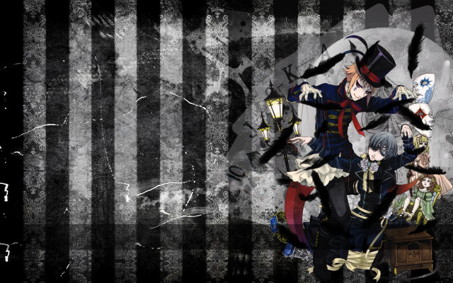 Anime characters black white striped free wallpaper for desktop - medium preview image