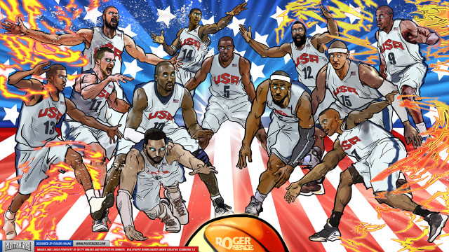Basketball players digital painting flag free wallpaper for desktop - medium preview image