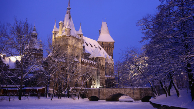 Castle bridge snow foreground winter free wallpaper for desktop - medium preview image