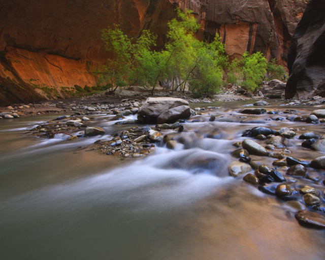 River canyon rocks trees green free wallpaper for desktop - medium preview image