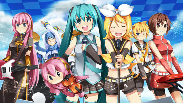 Anime girls music band blue free wallpaper for desktop - medium preview image