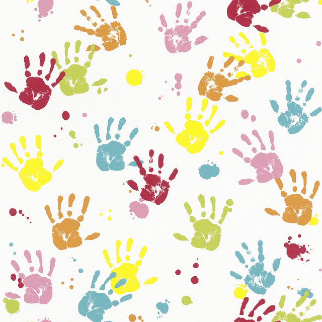 Colorful handprint pattern white background free wallpaper for tablet - medium preview image