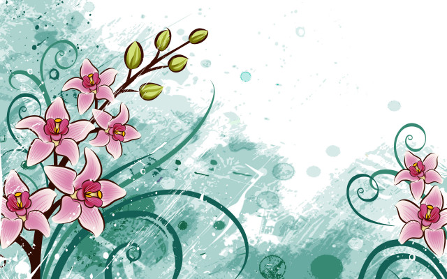 Pink flowers blue background bubbles free wallpaper for desktop - medium preview image