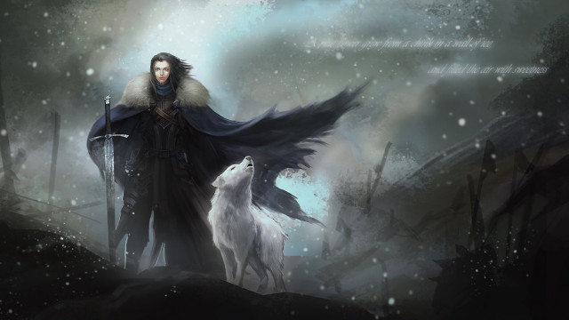 Man sword wolf snow sky free wallpaper for desktop - medium preview image