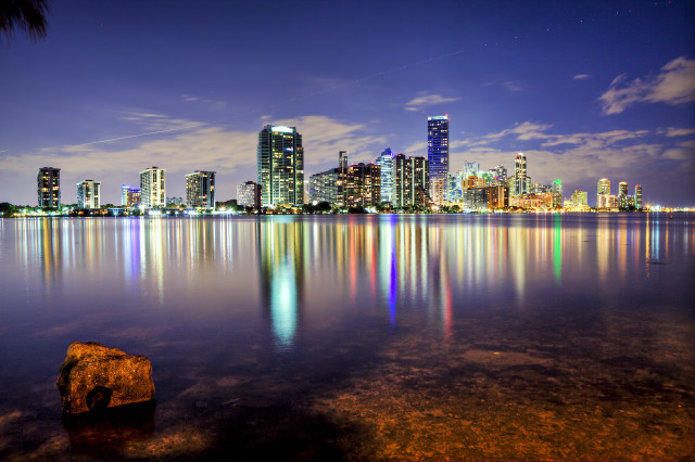 City skyline reflection water night free wallpaper for desktop - medium preview image