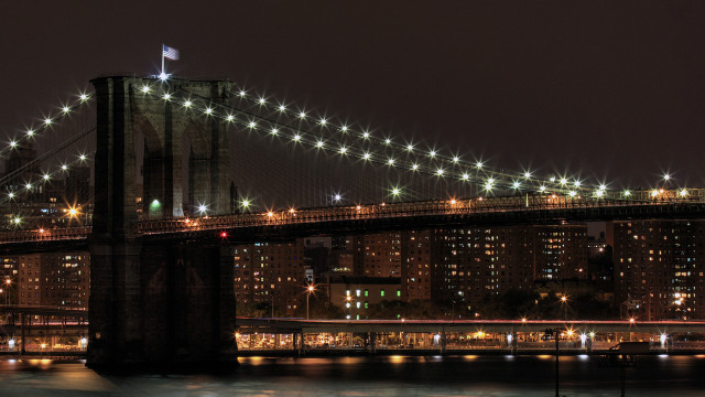Bridge river night lights city free wallpaper for desktop - medium preview image