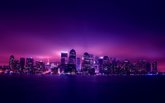 City skyline purple sky water #2 free wallpaper for desktop - medium preview image