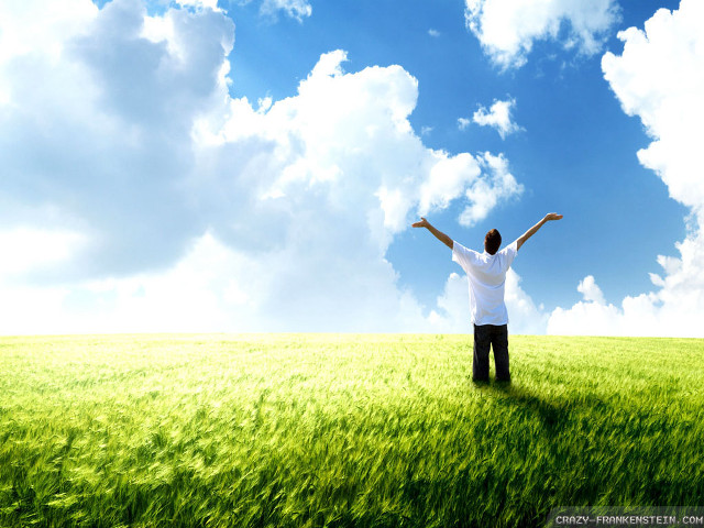 Man standing field arms outstretched free wallpaper for desktop - medium preview image