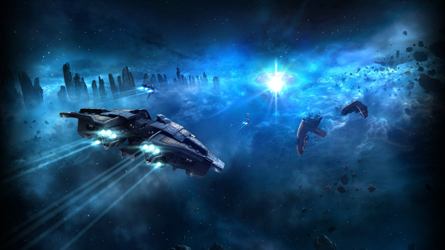 Spaceship flying blue sky stars free wallpaper for desktop - medium preview image