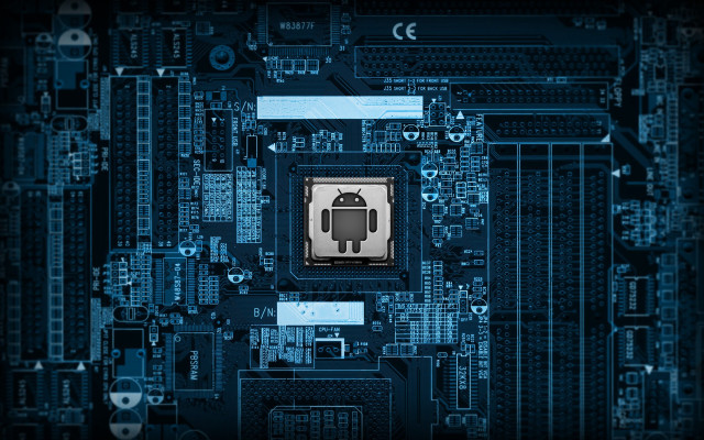 Processor robot blue background cityscape free wallpaper for desktop - medium preview image
