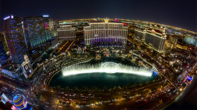 City night fountain lights buildings #2 free wallpaper for desktop - medium preview image