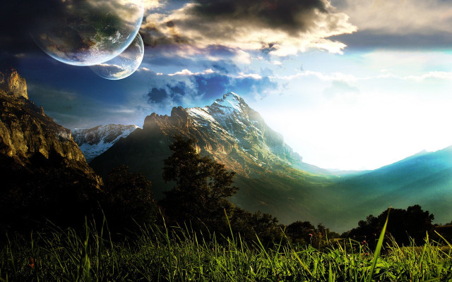 Mountain range sky planet sun #2 free wallpaper for desktop - medium preview image