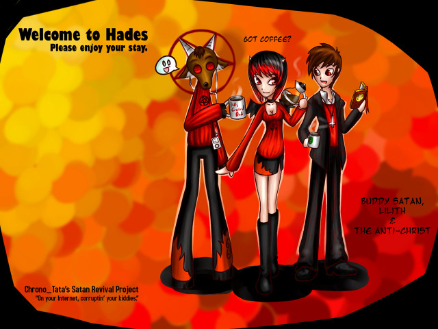 Cartoon three people dog cat free wallpaper for desktop - medium preview image