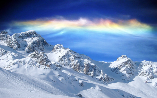 Rainbow snowy mountain range distance free wallpaper for desktop - medium preview image