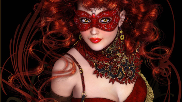 Red hair mask red dress free wallpaper for desktop - medium preview image