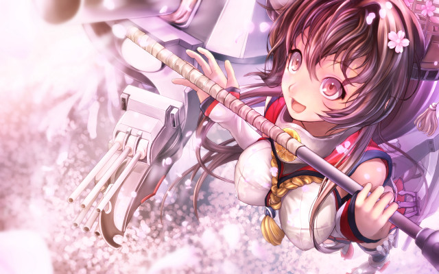 Girl sword pink background white free wallpaper for desktop - medium preview image