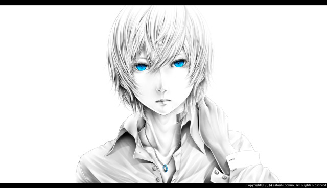 Blue eyes white shirt drawing free wallpaper for desktop - medium preview image