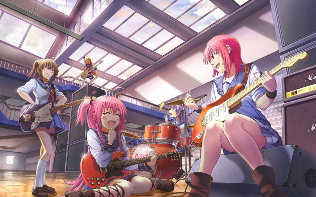 Anime girls guitars room sky free wallpaper for desktop - medium preview image