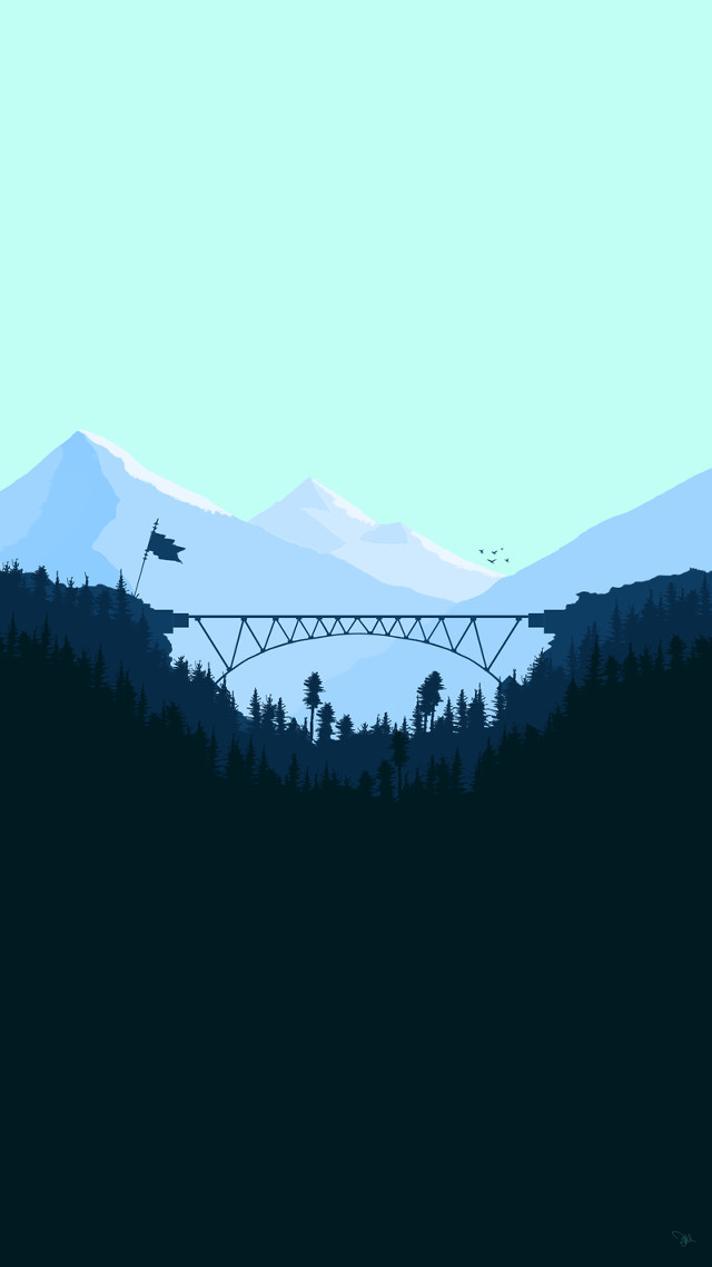Bridge river forest mountains blue free wallpaper for mobile - medium preview image