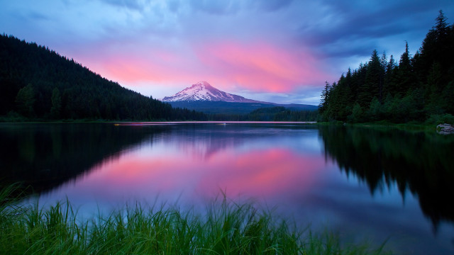 Mountain pink sky lake grass #3 free wallpaper for desktop - medium preview image