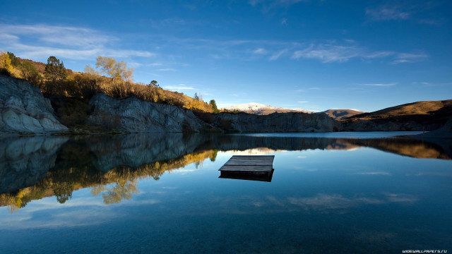 Small dock lake mountains blue free wallpaper for desktop - medium preview image