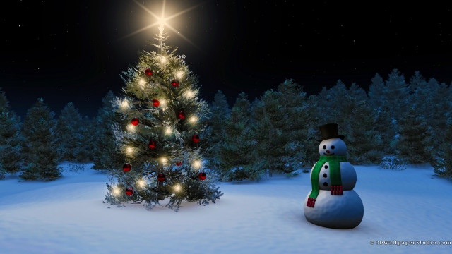 Snowman christmas tree star lights free wallpaper for desktop - medium preview image