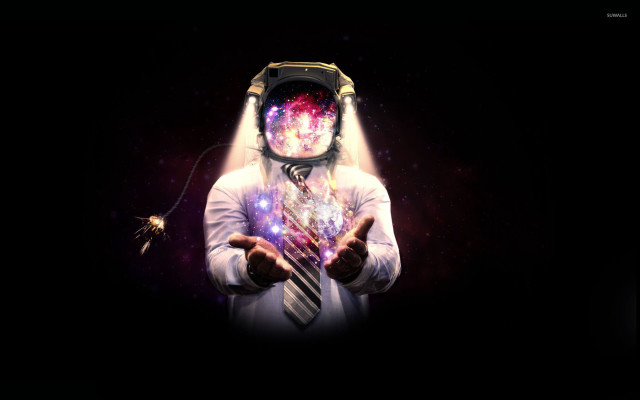 Space suit man lightbulb galaxy free wallpaper for desktop - medium preview image