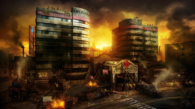 City fire smoke architecture postapocalyptic free wallpaper for desktop - medium preview image