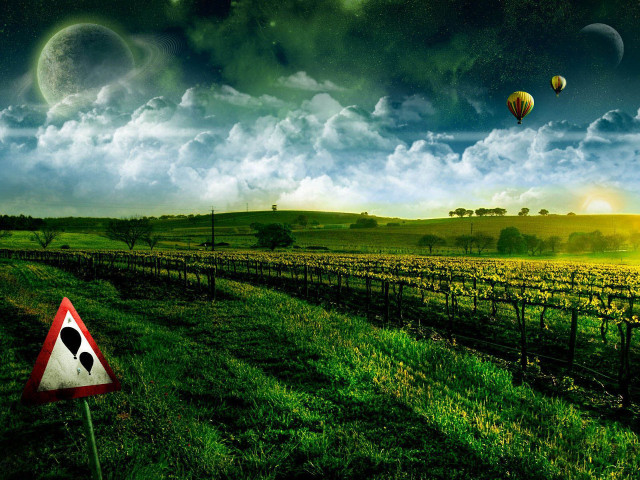 Field sign balloons sky road free wallpaper for desktop - medium preview image