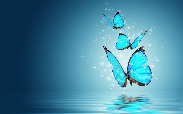 Blue butterflies water stars magic free wallpaper for desktop - medium preview image
