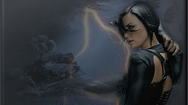 Woman lightning bolt shoulder black free wallpaper for desktop - medium preview image