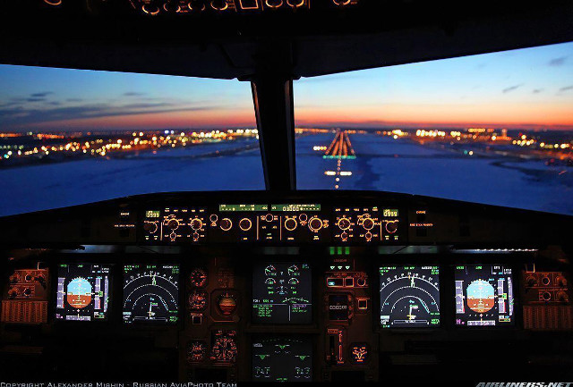 Runway view night cockpit lights free wallpaper for desktop - medium preview image