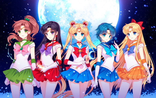 Anime girls full moon snow #2 free wallpaper for desktop - medium preview image