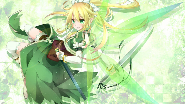 Girl green dress holding sword free wallpaper for desktop - medium preview image