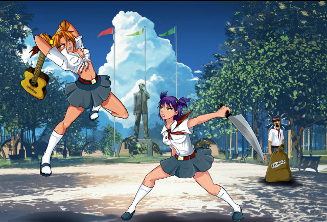 Anime fight park trees statue free wallpaper for desktop - medium preview image