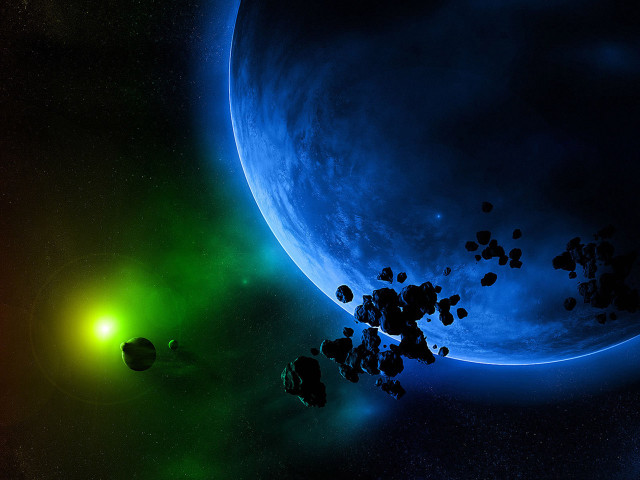 Space scene green blue planets free wallpaper for desktop - medium preview image