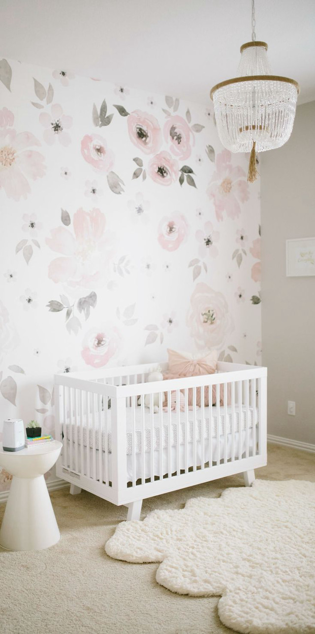White crib nursery floral wallpaper free wallpaper for mobile - medium preview image