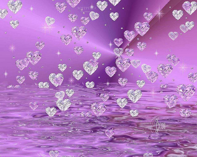 Purple background floating hearts sparkling free wallpaper for desktop - medium preview image