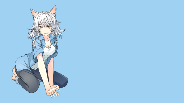 Anime white hair cat ears free wallpaper for desktop - medium preview image