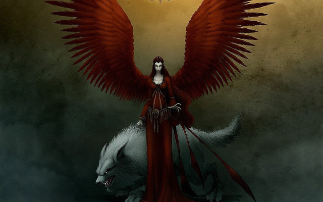 Red wings woman white wolf free wallpaper for desktop - medium preview image