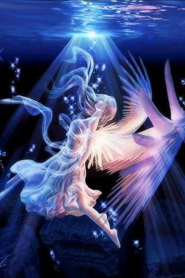 Woman floating water bird flying free wallpaper for mobile - medium preview image