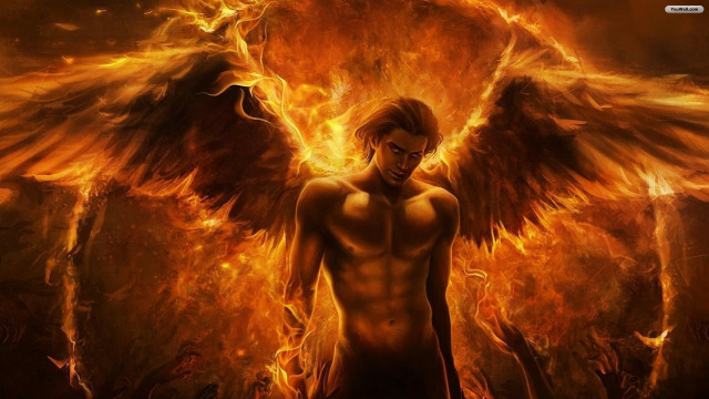 Man large angel wings flames free wallpaper for desktop - medium preview image
