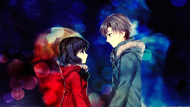 Anime couple characters blue red free wallpaper for desktop - medium preview image
