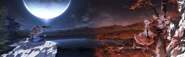 Cliff umbrella moon lake trees free wallpaper for desktop - medium preview image