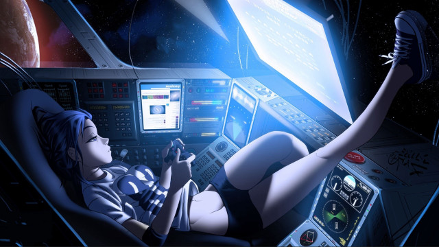 Woman space station laptop monitor free wallpaper for desktop - medium preview image