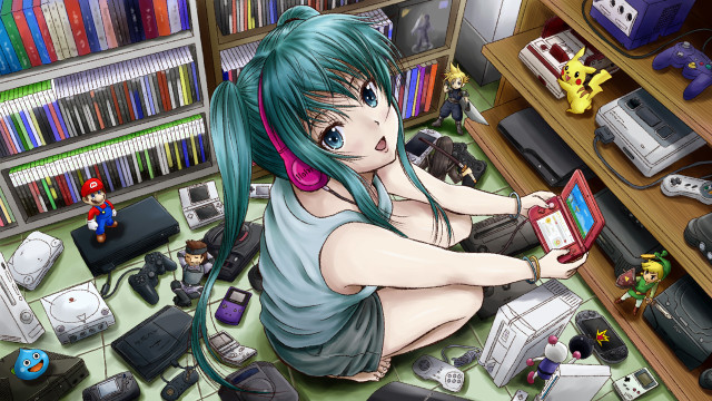 Girl sitting floor video game free wallpaper for desktop - medium preview image