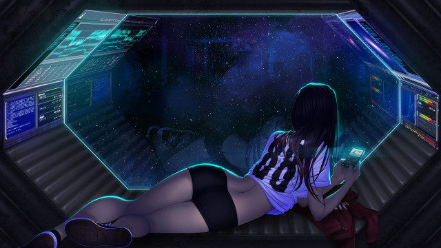 Woman bed room computer neon free wallpaper for desktop - medium preview image